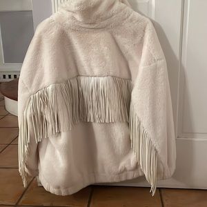 Forever 21 white faux fur fringe jacket - medium
